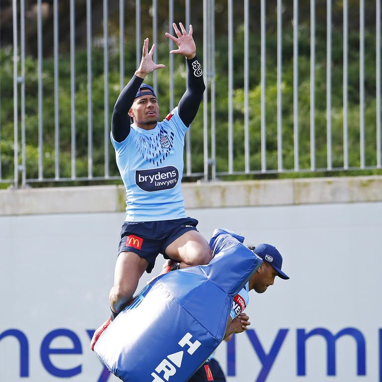 Stephen Crichton practises his catching skills training for the Blues. Picture: Sam Ruttyn