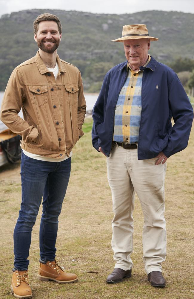 Bay watch … Donald and Meagher between filming on the set of Home And Away. Picture: Supplied.