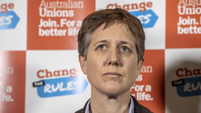 18th July 2018.Secretary of the ACTU Sally McManus speaking to media at the ACTU Congress in Brisbane.Photo: Glenn Hunt / The Australian