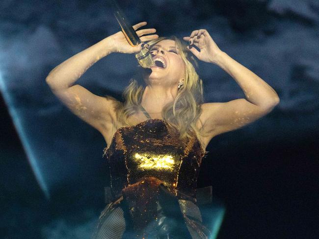 MELBOURNE, FEBRUARY 20, 2025: Kylie Minogue performs during her Tension Tour concert at Rod Laver Arena. Picture: Mark Stewart