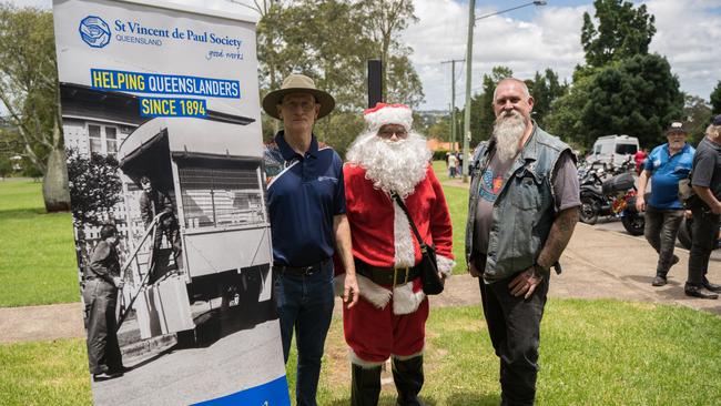 David Harpham, Martin Davis and JJ Rodgers at the Downs Motorcycle Sport Club 2024 toy run. Sunday, December 15, 2024. Picture: Christine Schindler