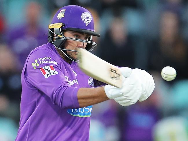 HOBART, AUSTRALIA - DECEMBER 10: Tim David of the Hurricanes bats during the Big Bash League match between the Hobart Hurricanes and Sydney Sixers at Blundstone Arena, on December 10, 2020, in Hobart, Australia. (Photo by Matt King/Getty Images)