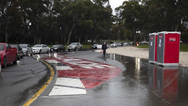 Hundreds of cars queuing for hours – and just two portaloos at Victoria Park. Picture: Emma Brasier