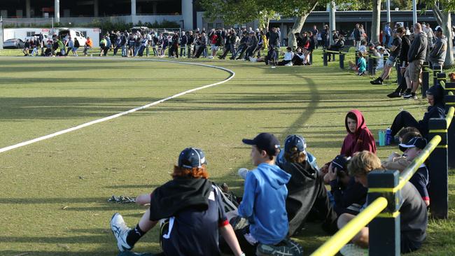 A large crowd turned out to watch Aaron Finch play for Geelong in the Vic Super Slam against Essendon on Tuesday night. Picture: Alan Barber