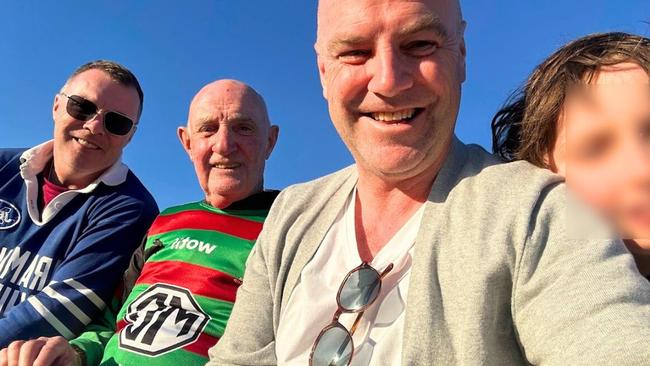 Paul with his dad, brother and son watching the Rabbitohs play the Jets in the Tom Kirk Cup. Image: supplied