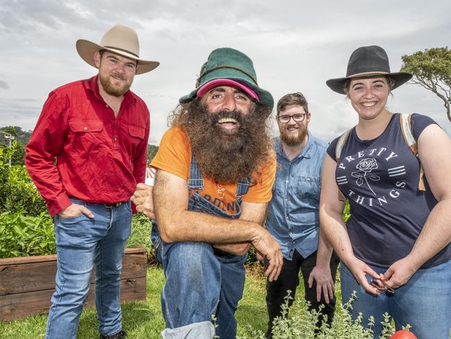 (from left) Daniel Becker, Costa Georgiadis, Karl Becker and Rachael Becker at the Toowoomba Royal Show. Saturday, March 26, 2022. Picture: Nev Madsen.