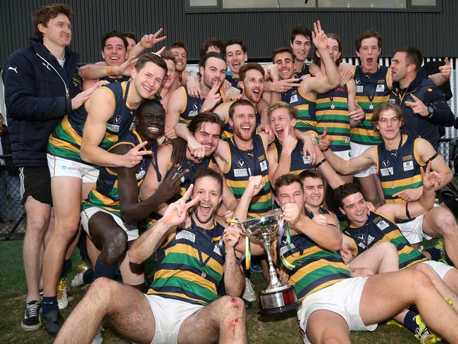 St Kevins celebrate with the trophy after VAFA (Premier) GF. Picture: Hamish Blair