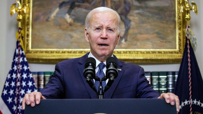 US President Joe Biden discussing the bipartisan budget agreement in the Roosevelt Room of the White House in Washington. Picture: Samuel Corum/AFP