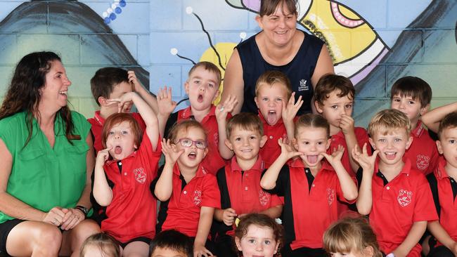 MY FIRST YEAR: Funny faces. Gympie West Prep. Picture: Patrick Woods.