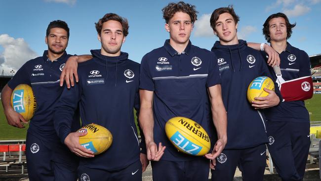 Sam Petrevski, David Cuningham, Charlie Curnow, Caleb Marchbank and Jack Silvagni have all been nominated for the Rising Star Award. Picture: David Crosling