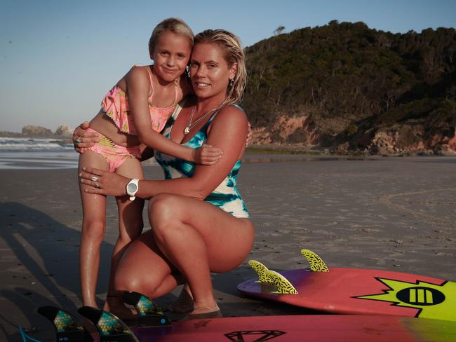 Kirsty Zoric won’t allow her daughter Leihani to surf at certain beaches as she fears for her safety. Picture: Danielle Smith