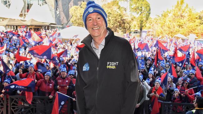 Neale Daniher and Melbourne fans prepare to walk to the MCG for the big freeze fight for NMD. Picture: Jason Edwards