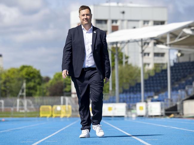Phil Batty on the track at The Scotstoun Stadium in Glasgow. Picture: Roddy Scott