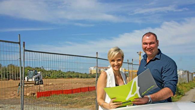 A SHORE THING: Amber Werchon and Mark McGill of Amber Werchon Property on site at The Shore, Marcoola. Picture: Erle Levey