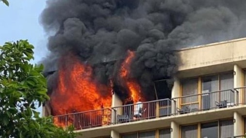 Fire engulfs the Pacific Hotel in the Cairns CBD. Picture: 10 News