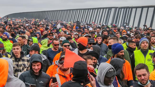 The CFMEU protests were more about job security and personal freedoms. Picture: Asanka Ratnayake