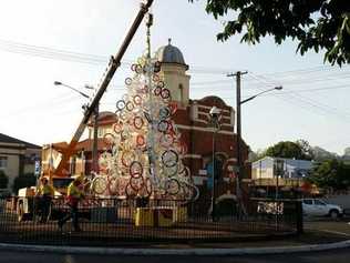 The new Christmas Tree on the corner of Magellan and Keen Streets in Lismore CBD. Picture: Melissa Gulbin