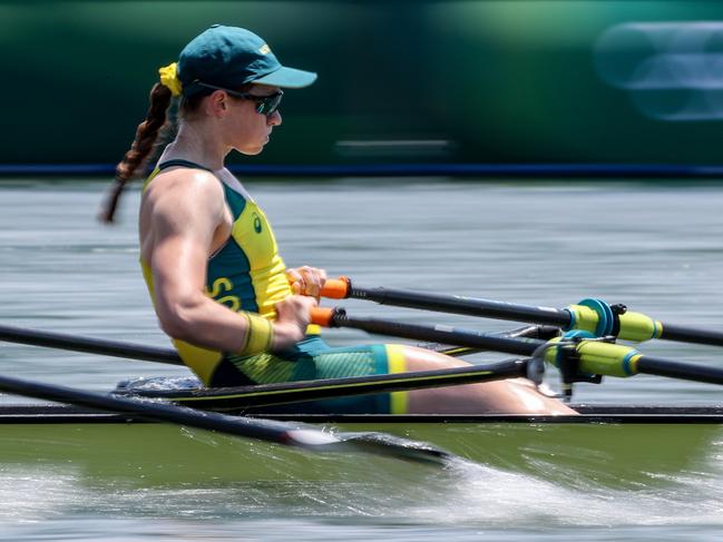 Caitlin Cronin in action in the Women’s Quadruple Sculls. Picture: Buda Mendes/Getty Images