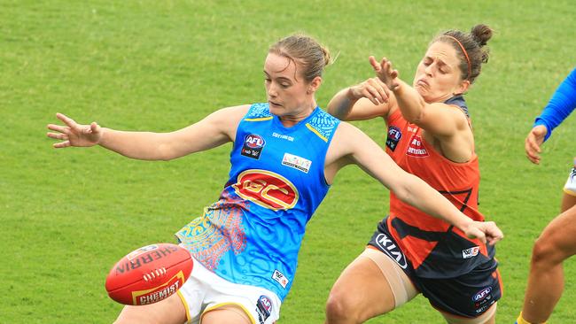 Former Suns player Brittany Perry during an AFLW game. Photo: Mark Evans/Getty Images.