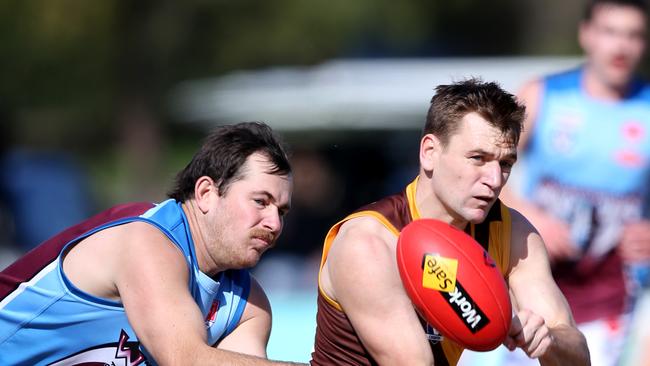 Drysdale's Jack Jenkins leads Connor Joseph to the ball. Picture: Mike Dugdale