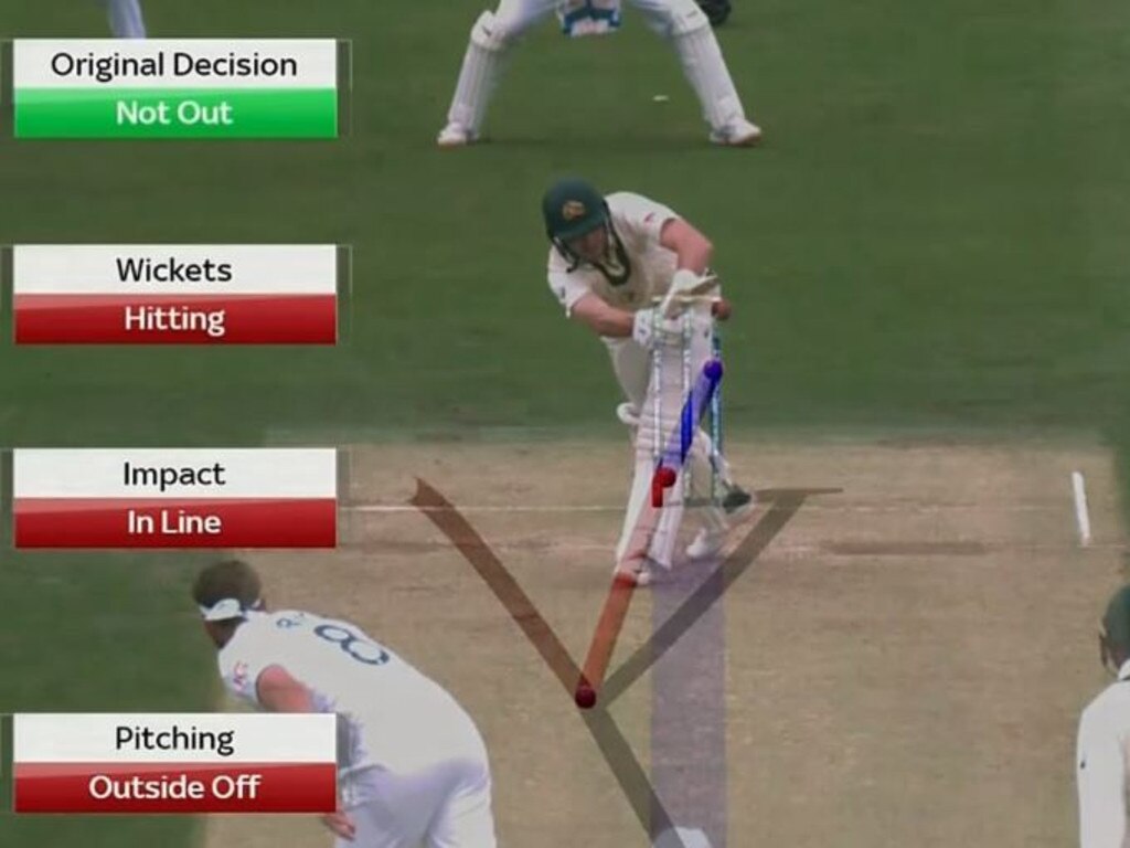 England failed to review this decision, when Stuart Broad had trapped Marnus Labuschagne LBW. Picture: Channel 9