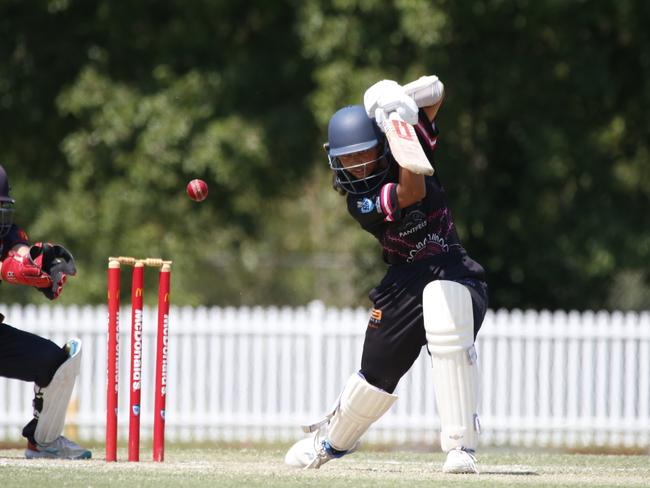 Aleena Syed drives during her 38 off 46 balls. Picture Warren Gannon Photography