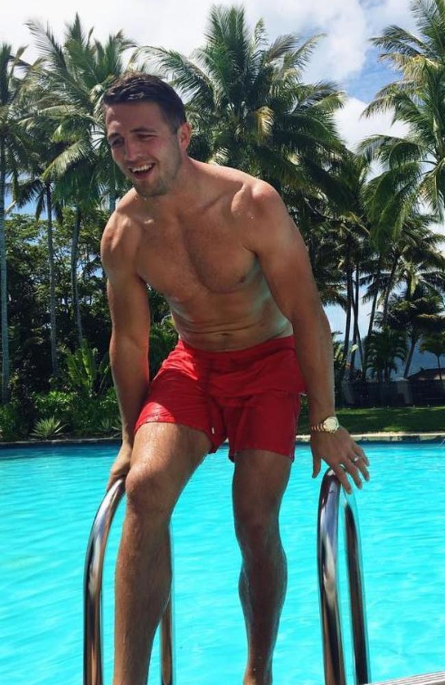 Sam looks relaxed as he emerges from a swim while on holiday on Hayman Island. Picture: Instagram