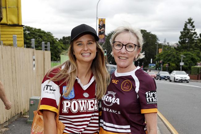 Bec Horton and Sandy Washington pictured at the Broncos v Rabbitohs, round 1, on Caxton Street, Brisbane 11th of March 2022. This is the first game for the BroncosÃ• season.