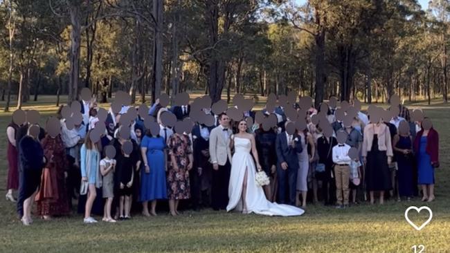 Mr Gaffney, Ms Edsell and guests from their wedding.