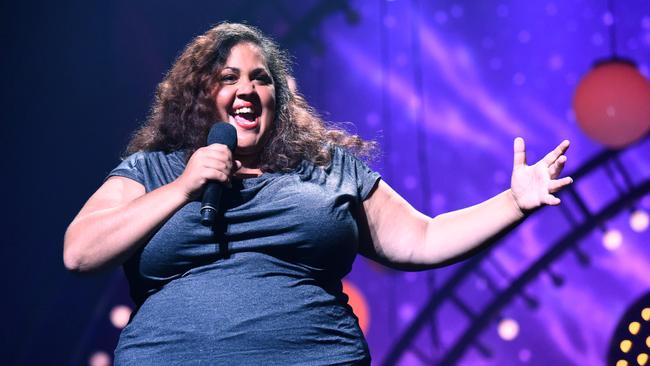 Steph Tisdell on stage at The Oxfam Gala for Melbourne Comedy Festival 2019. Picture: Jim Lee Photo