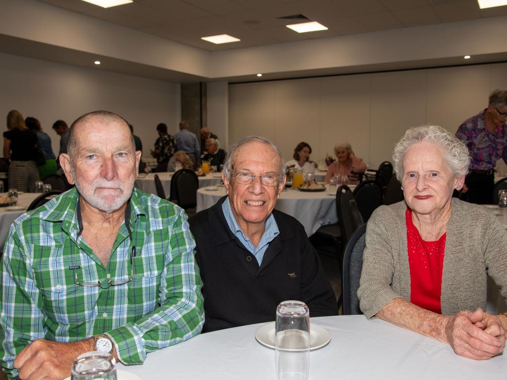 Doug Holtman (left), Michael Frainey and Gloria Curtis. Chronicle Garden Competition, awards presentation at Oaks Toowoomba Hotel.Thursday September 14, 2023