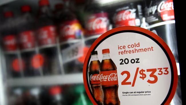 Bottles of Coca Cola in a California convenience store. Picture: AFP