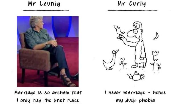 Fairfax cartoonist Michael Leunig, left, and Mr Curly. Picture: Nancy