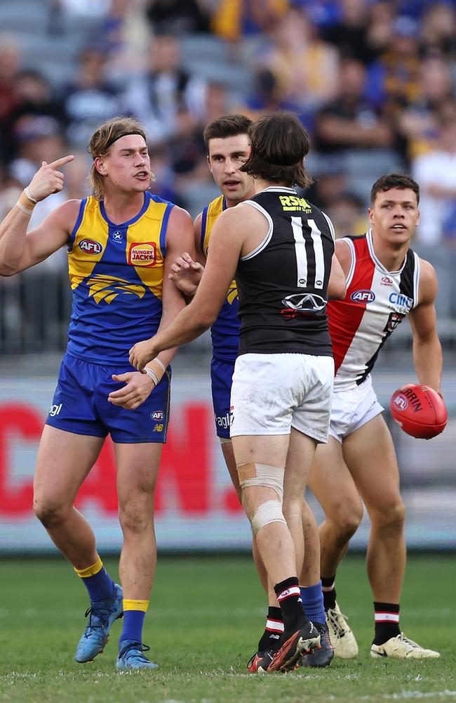 Harley Reid dominated early but Marcus Windhager and St Kilda restricted his influence after half-time. Picture: Paul Kane/Getty Images