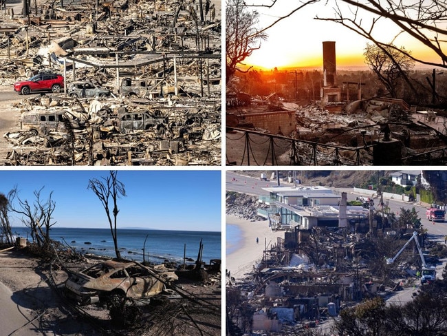 A car drives past homes and vehicles destroyed by the Palisades Fire at the Pacific Palisades Bowl Mobile Estates (Picture: AP Photo); The sun rises behind a home destroyed by the Palisades Fire in the Pacific Palisades community of Los Angeles (Picture: AP Photo) A charred vehicle sits along Pacific Coast Highway in Malibu as the Palisades Fire continues to grow (picture: AFP); Homes along Pacific Coast Highway are seen burned and damaged while a few still stand after the Palisades Fire (Picture: AP Photo)