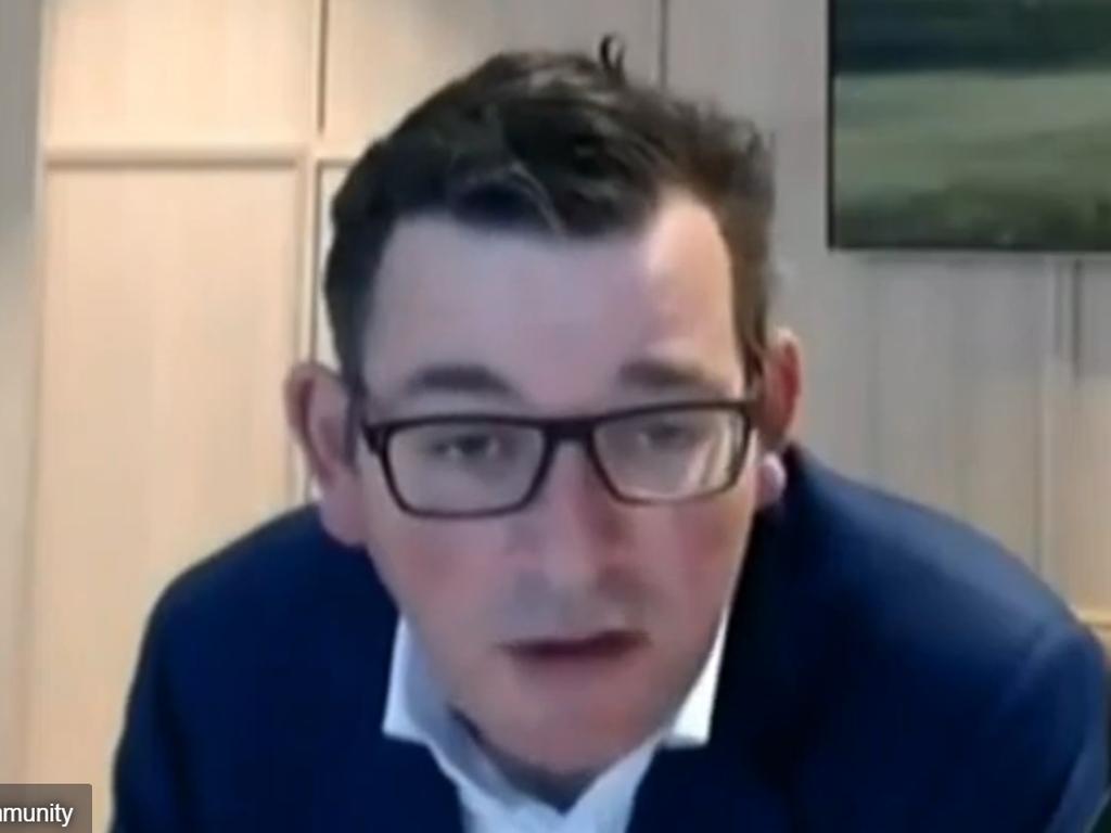 Victorian Premier Daniel Andrews appears via video link at a Victorian parliamentary inquiry where he said no ADF support was offered to help oversee hotel quarantine. Picture: Facebook via NCA NewsWire