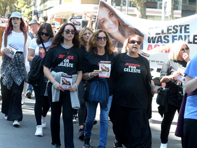 Crowds marched along Bourke Street in Melbourne calling for justice for Celeste Manno. Picture: NCA NewsWire / Andrew Henshaw