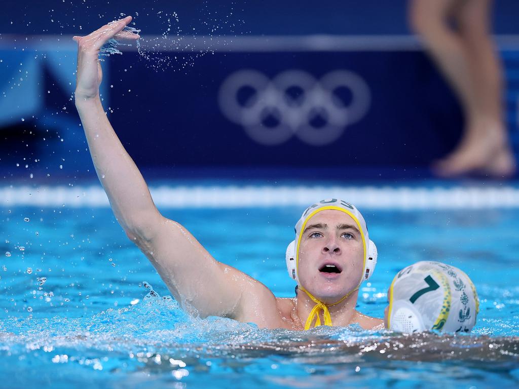 Marcus Berehulak celebrates after the Aussies hung on for the win. Picture: Clive Rose/Getty Images