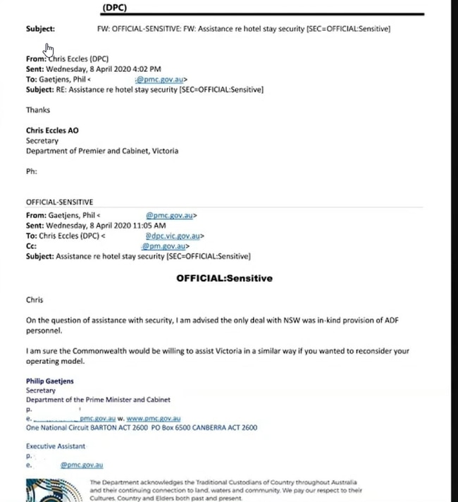 The email between Chris Eccles and Phil Gaetjens.