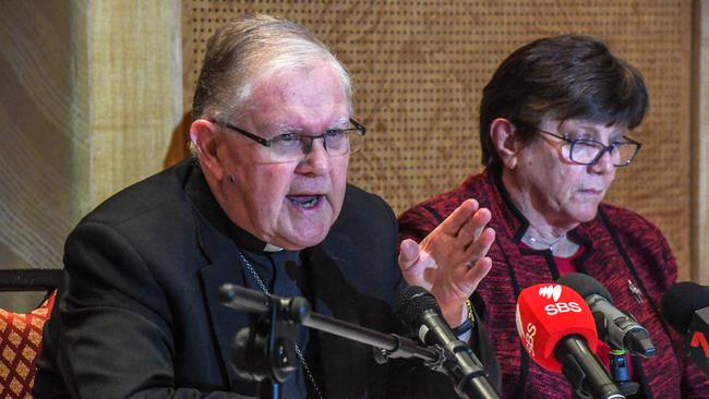 Archbishop Mark Coleridge with Sister Monica Cavanagh. Picture: AAP