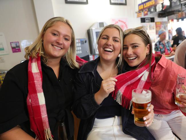 AFL grand final celebrations around Geelong . The Barwon Club Geelong left: Annie Couchman , Alex Howard and Lena Dawson Picture: Mark Wilson