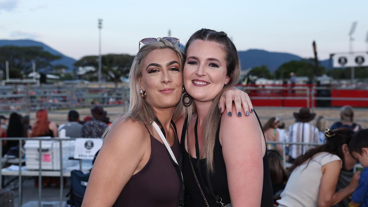 Tahleisha Page and Nicole Horder attend the 2024 Cairns Bull Throttle event, a bikes and bulls show, featuring bull riding and freestyle motorcross ridiers at the Cairns Showgrounds. Picture: Brendan Radke