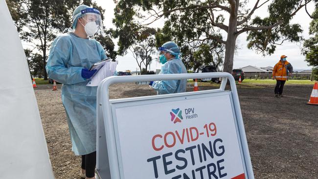 Health workers at a pop-up COVID19 test site in Clyde. Picture: Daniel Pockett/NCA NewsWire.