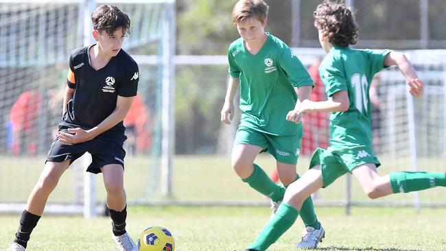 Football Queensland Community Cup carnival, Maroochydore. U13 boys, Sunshine Coast V Metro North. Picture: Patrick Woods.