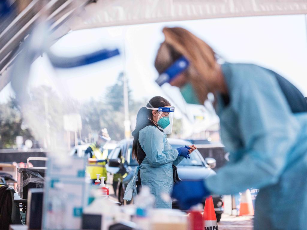 Medical professionals conduct COVID-19 tests at the Bondi Beach drive-through COVID-19 testing centre. Picture: NCA NewsWire/Flavio Brancaleone