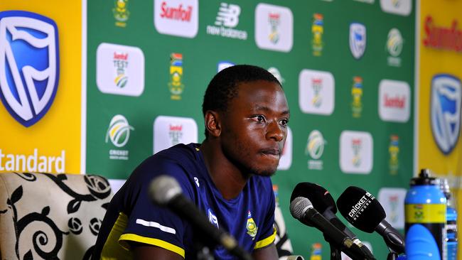 PORT ELIZABETH, SOUTH AFRICA - MARCH 12: Kagiso Rabada of South Africa at the post press conference after day 4 of the 2nd Sunfoil Test match between South Africa and Australia at St Georges Park on March 12, 2018 in Port Elizabeth, South Africa. (Photo by Ashley Vlotman/Gallo Images/Getty Images)