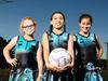 Charli Richards. 9, Chiara Radalj. 9, and Ava Maguire. 10 - Pictured at North Curl Curl netball courts - Story on Ambos warning about injury prevention after a steep rise in children's injuries from weekend sport. Picture Craig Greenhill