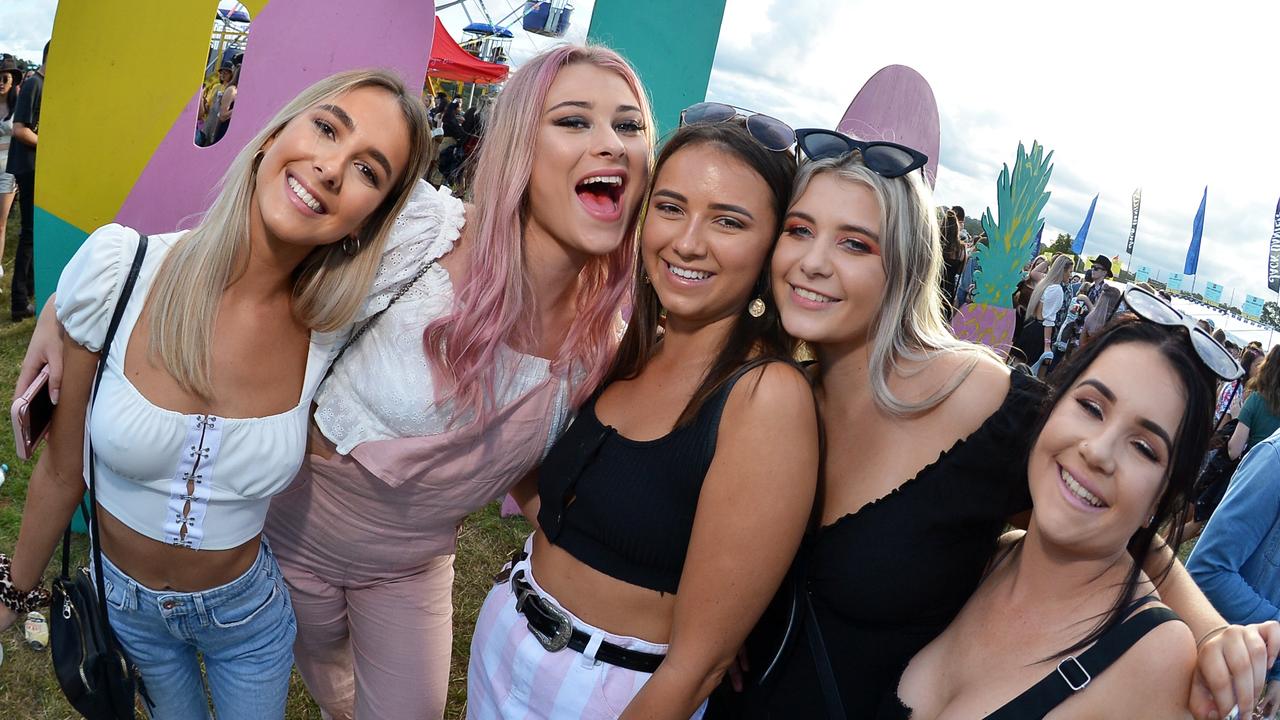 Izzie Humphries, Ella Crossingham, Elle Humphries, Lizzie Jones and Steph Tainton at the Big Pineapple Music Festival in 2019.