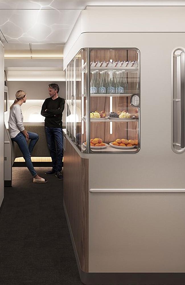 Qantas's proposed passenger wellbeing zone on new A350-1000s has already won a major international award. Picture: Supplied.