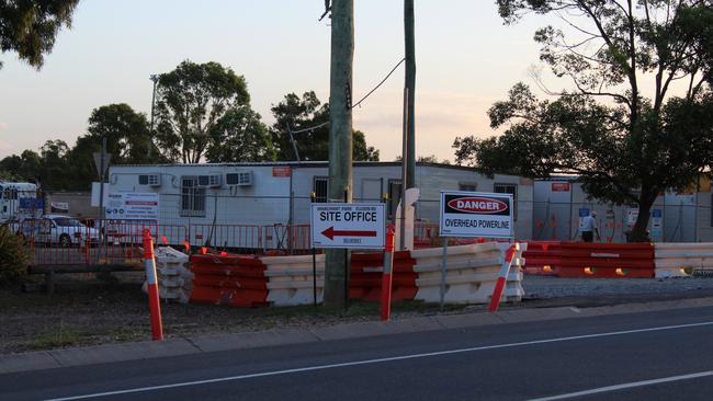 The Murphy Rd/Ellison Rd intersection upgrade site office, with its new sign directing people to where deliveries should be made. Picture: Ellen-Maree Elliot